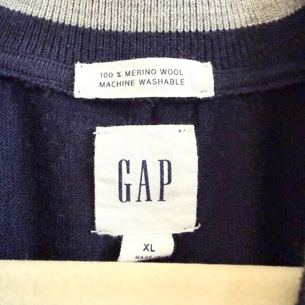 GAP Mens XL Navy Blue‎ 100% Merino Wool Quarter Zip Pullover Sweater Mock Neck